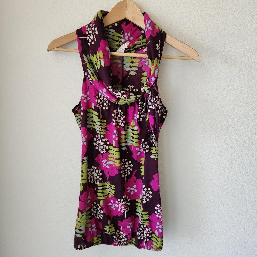 GIRL TALK y2k vintage pink purple green floral cowlneck top Sz S/M Made in USA